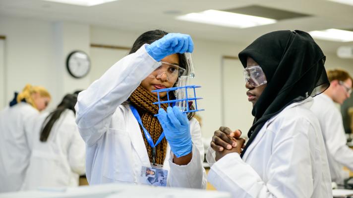 Two students working in a lab